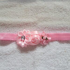 Handmade Baby Girls Headband Pink Size 0-3 months 12"-14"D New